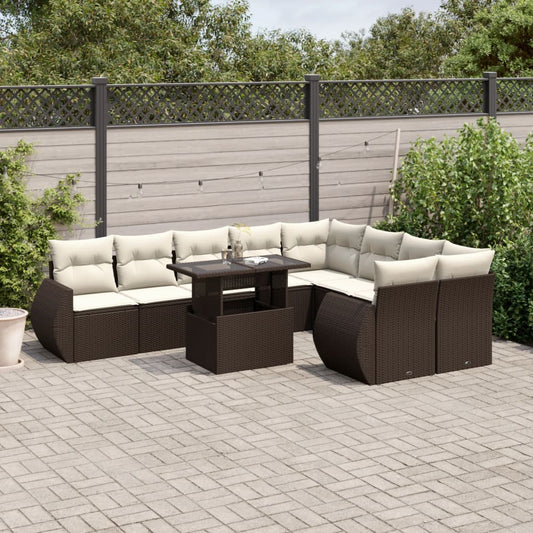 Set Divani da Giardino 10pz con Cuscini in Polyrattan Marrone - homemem39