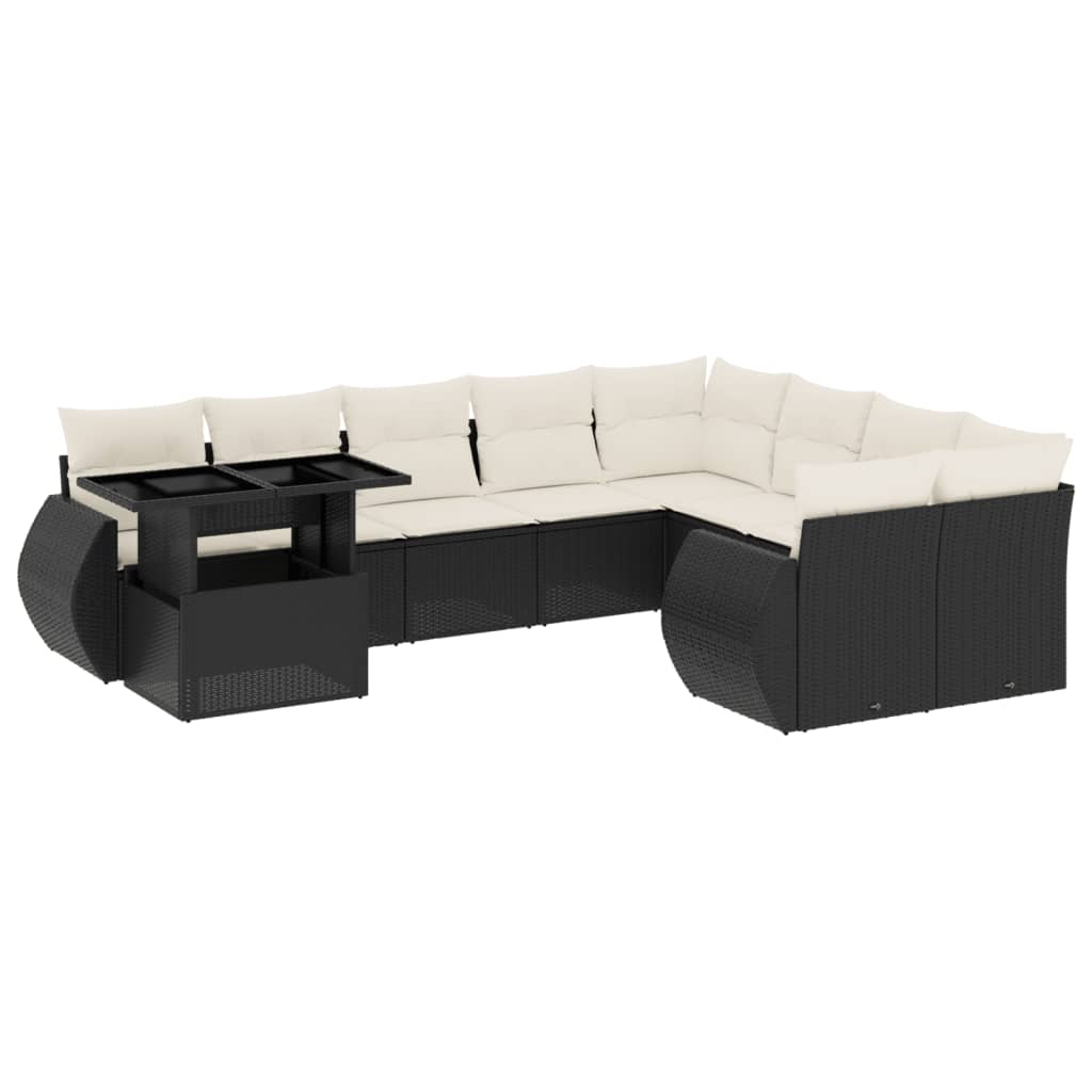 Set Divani da Giardino 10pz con Cuscini in Polyrattan Nero | homemem39