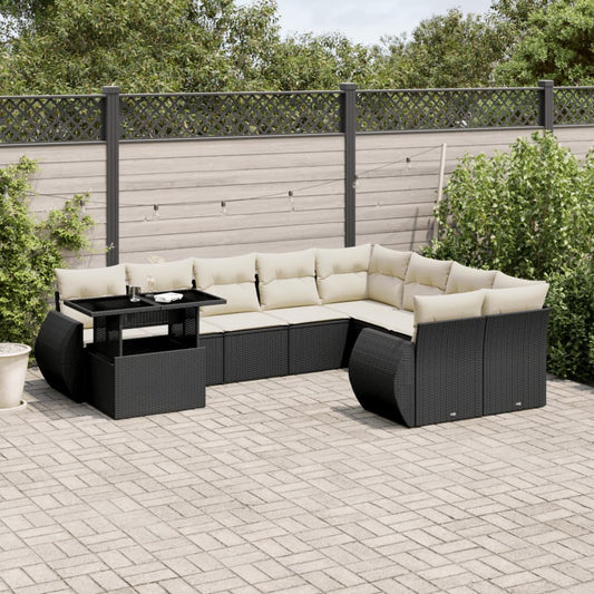 Set Divani da Giardino 10pz con Cuscini in Polyrattan Nero - homemem39