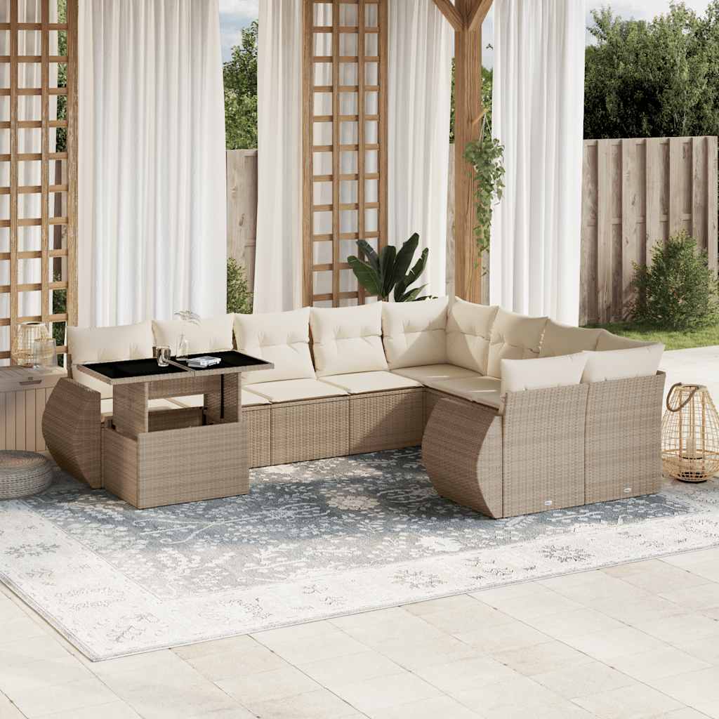 Set Divano da Giardino 10 pz con Cuscini Beige in Polyrattan - homemem39