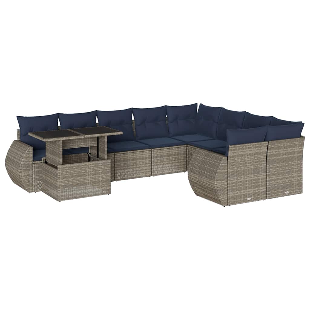 Set Divani da Giardino 10 pz con Cuscini Grigio in Polyrattan | homemem39