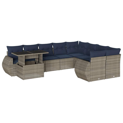 Set Divani da Giardino 10 pz con Cuscini Grigio in Polyrattan | homemem39