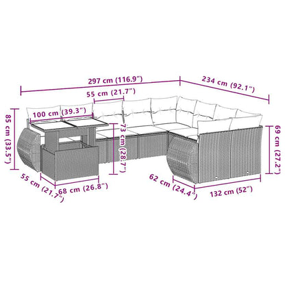 Set Divani da Giardino 10 pz con Cuscini Grigio in Polyrattan | homemem39