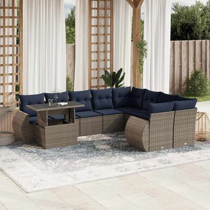 Set Divani da Giardino 10 pz con Cuscini Grigio in Polyrattan | homemem39