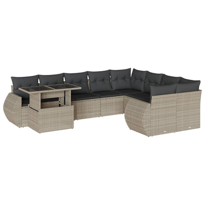 Set Divano Giardino 10 pz con Cuscini Grigio Chiaro Polyrattan