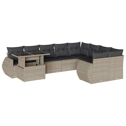 Set Divano Giardino 10 pz con Cuscini Grigio Chiaro Polyrattan - homemem39