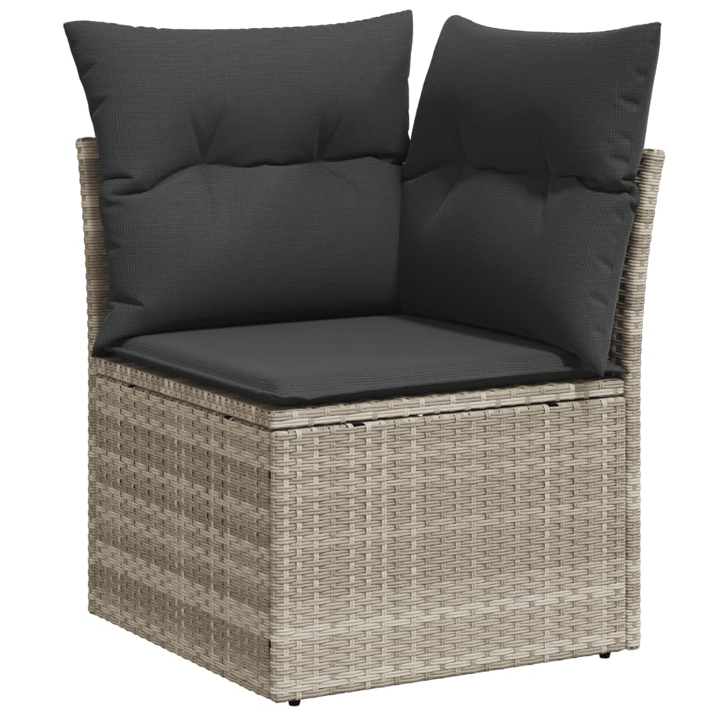 10-teiliges Gartensofa-Set mit hellgrauen Polyrattan-Kissen