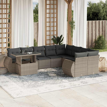 Set Divano Giardino 10 pz con Cuscini Grigio Chiaro Polyrattan - homemem39