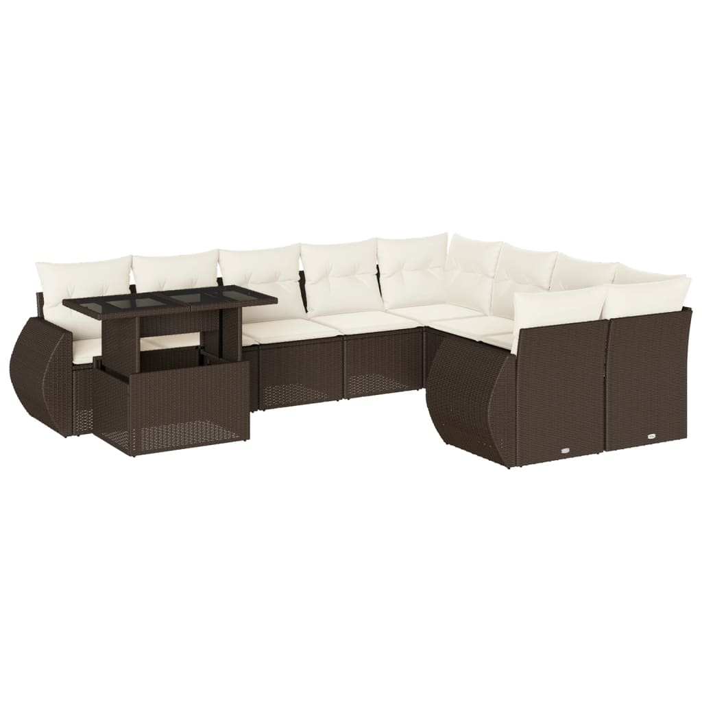 Set Divani da Giardino 10pz con Cuscini in Polyrattan Marrone | homemem39