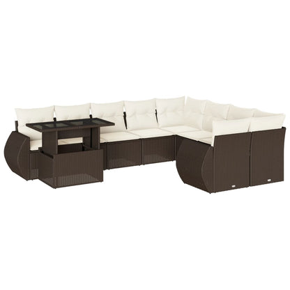Set Divani da Giardino 10pz con Cuscini in Polyrattan Marrone | homemem39