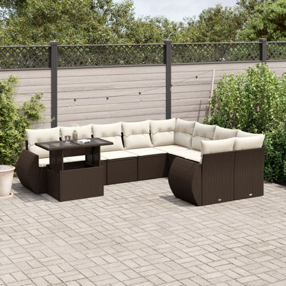 Set Divani da Giardino 10pz con Cuscini in Polyrattan Marrone - homemem39