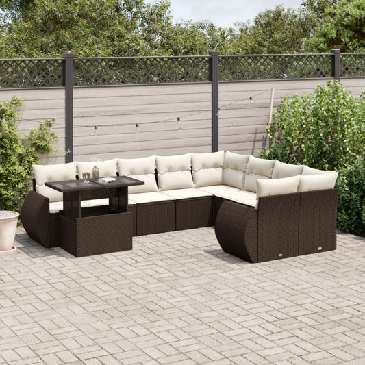 Set Divani da Giardino 10pz con Cuscini in Polyrattan Marrone - homemem39