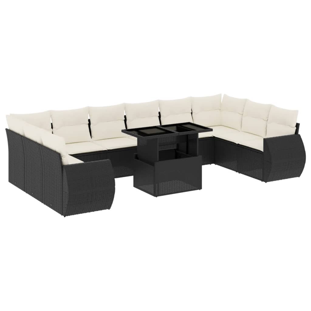 Set Divani da Giardino 11 pz con Cuscini in Polyrattan Nero - homemem39