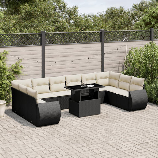 Set Divani da Giardino 11 pz con Cuscini in Polyrattan Nero - homemem39