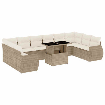 Set Divani da Giardino 11 pz con Cuscini Beige in Polyrattan - homemem39