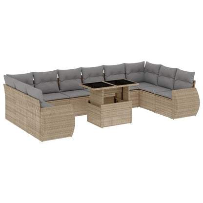 Set Divani da Giardino 11 pz con Cuscini Beige in Polyrattan - homemem39