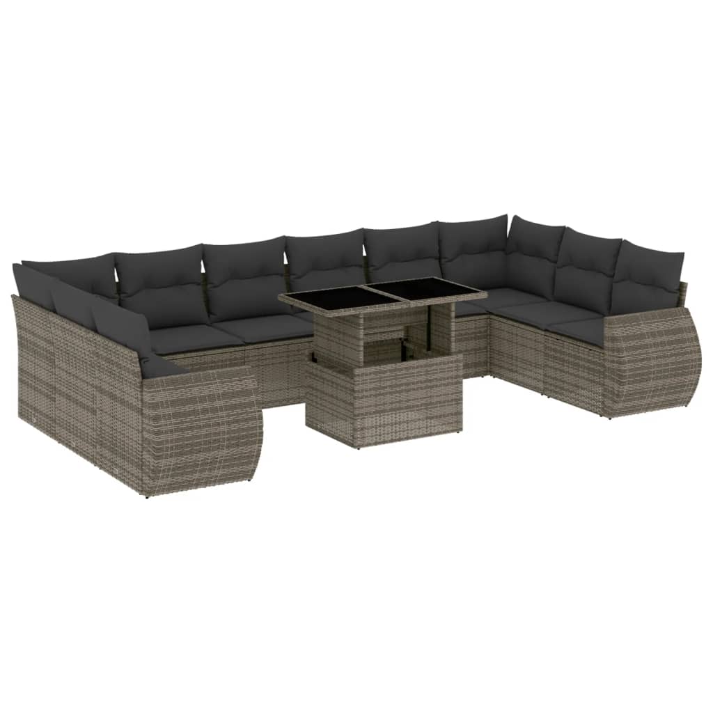 Set Divani da Giardino 11 pz con Cuscini in Polyrattan Grigio | homemem39
