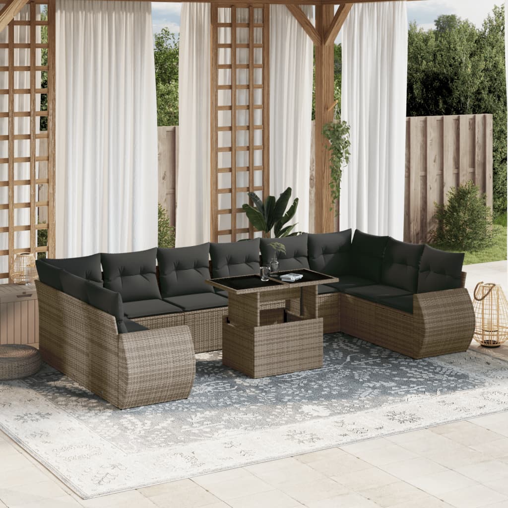 Set Divani da Giardino 11 pz con Cuscini in Polyrattan Grigio | homemem39