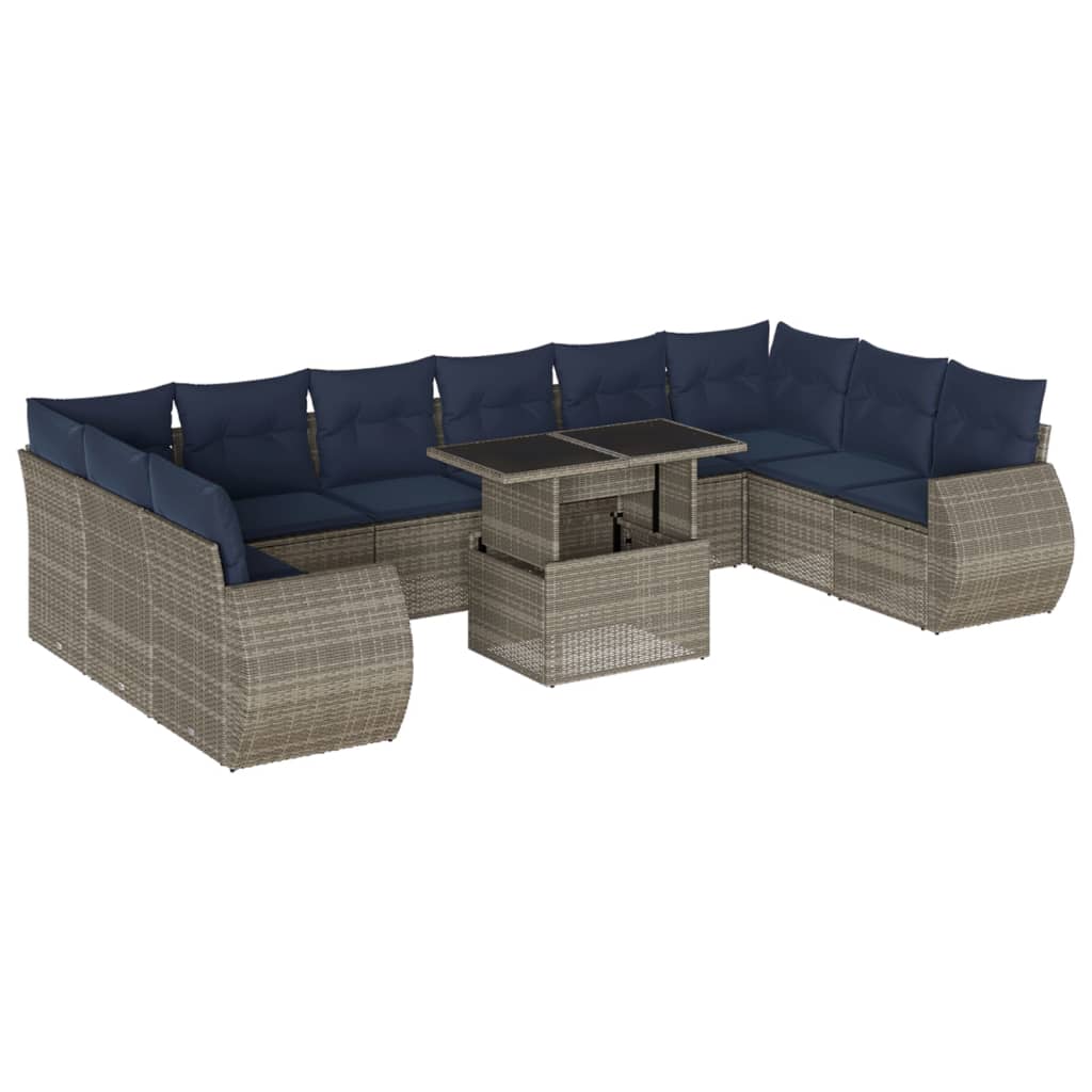 Set Divani da Giardino 11 pz con Cuscini Grigio in Polyrattan | homemem39