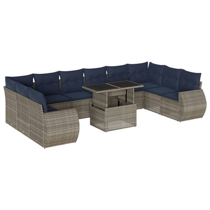 Set Divani da Giardino 11 pz con Cuscini Grigio in Polyrattan | homemem39