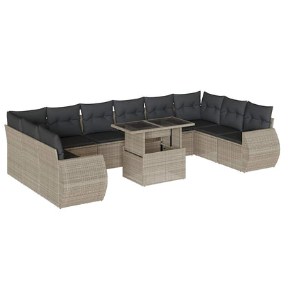 Set Divani da Giardino 11 pz con Cuscini in Polyrattan Grigio - homemem39