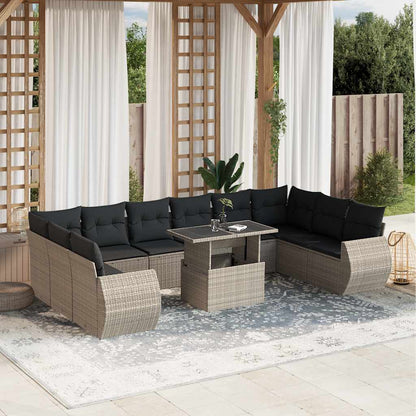 Set Divani da Giardino 11 pz con Cuscini in Polyrattan Grigio | homemem39
