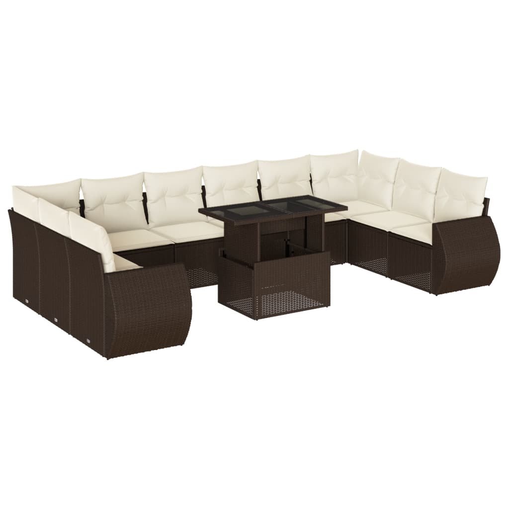 Set Divani da Giardino 11 pz con Cuscini Polyrattan Marrone - homemem39