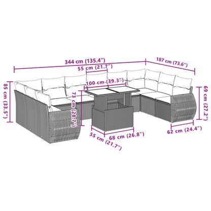 Set Divani da Giardino 11 pz con Cuscini Polyrattan Marrone | homemem39