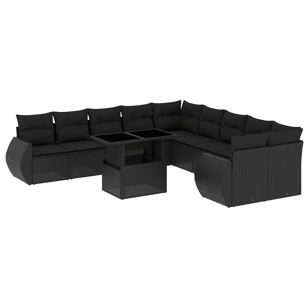 Set Divani da Giardino 11 pz con Cuscini in Polyrattan Nero - homemem39