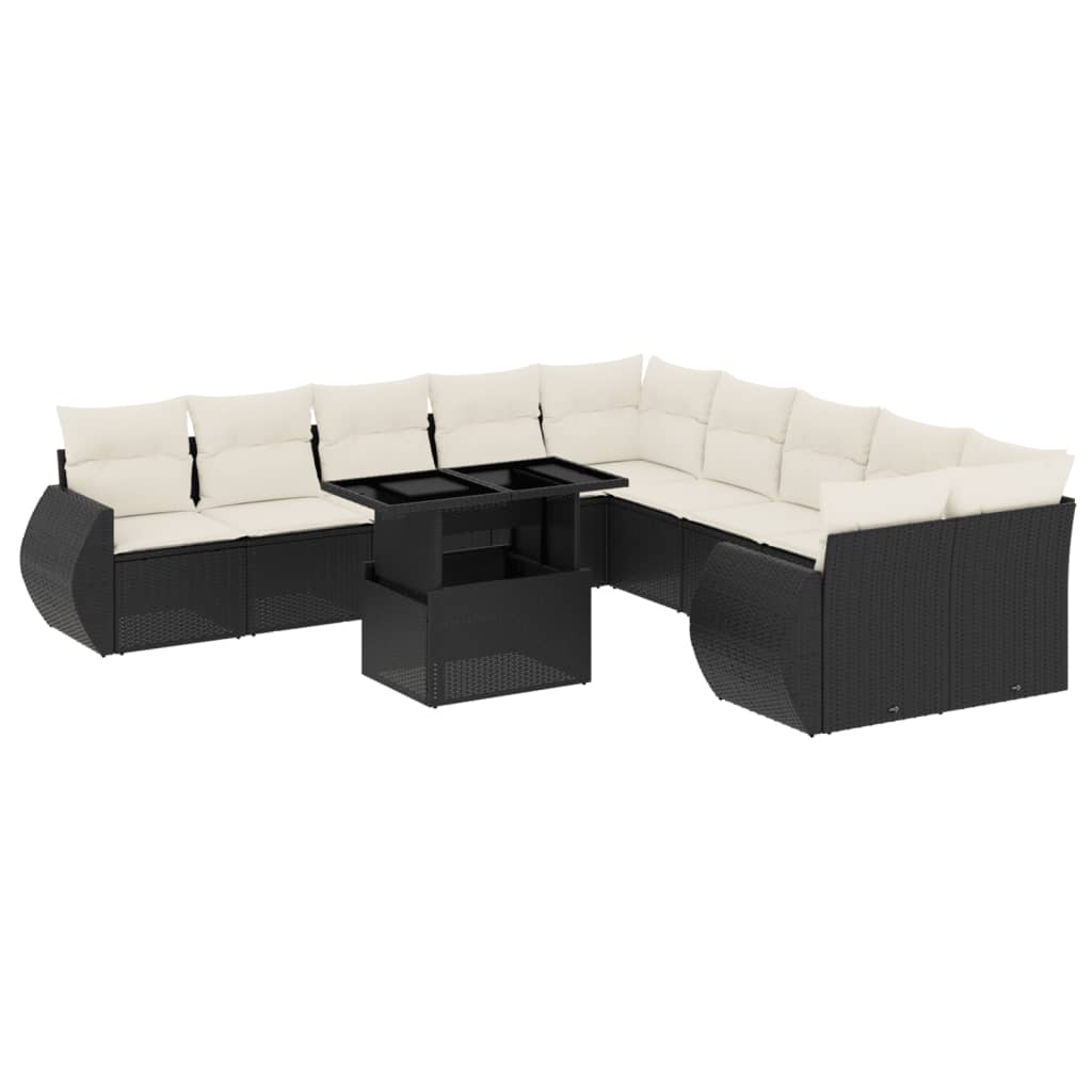 Set Divani da Giardino 11 pz con Cuscini in Polyrattan Nero | homemem39