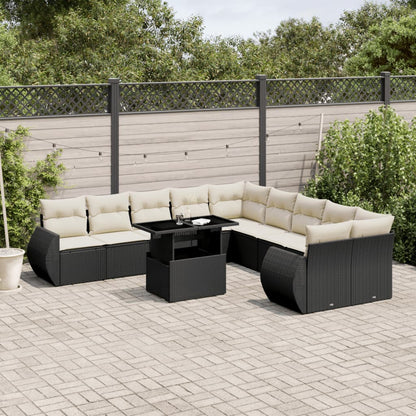 Set Divani da Giardino 11 pz con Cuscini in Polyrattan Nero | homemem39