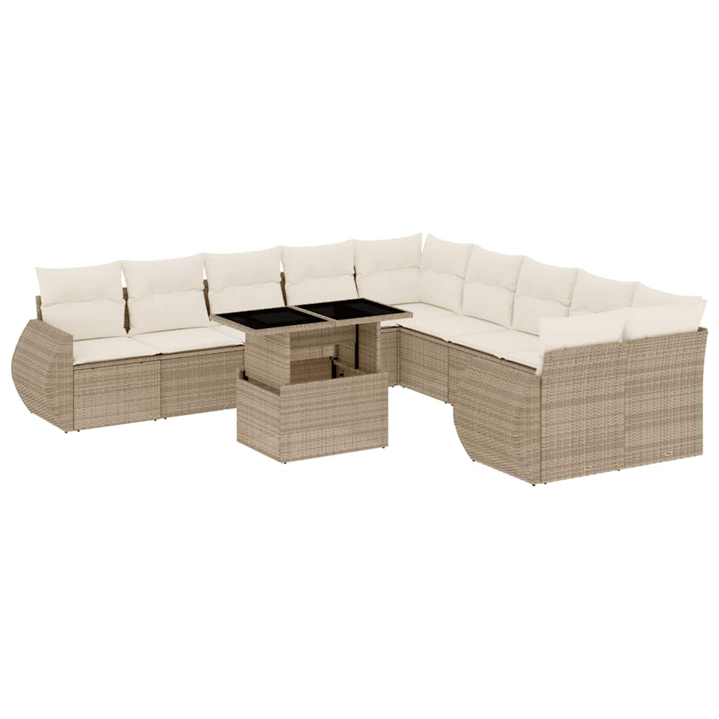 Set Divani da Giardino 11 pz con Cuscini Beige in Polyrattan - homemem39