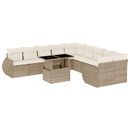 Set Divani da Giardino 11 pz con Cuscini Beige in Polyrattan - homemem39