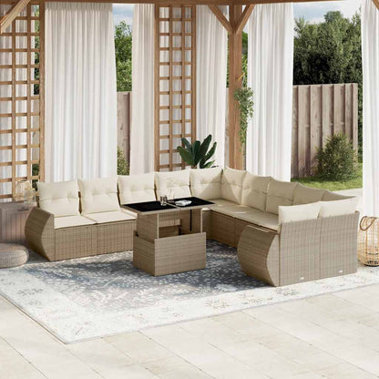Set Divani da Giardino 11 pz con Cuscini Beige in Polyrattan - homemem39