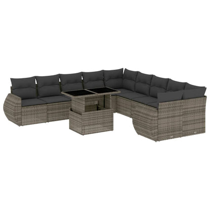 Set Divani da Giardino 11 pz con Cuscini in Polyrattan Grigio