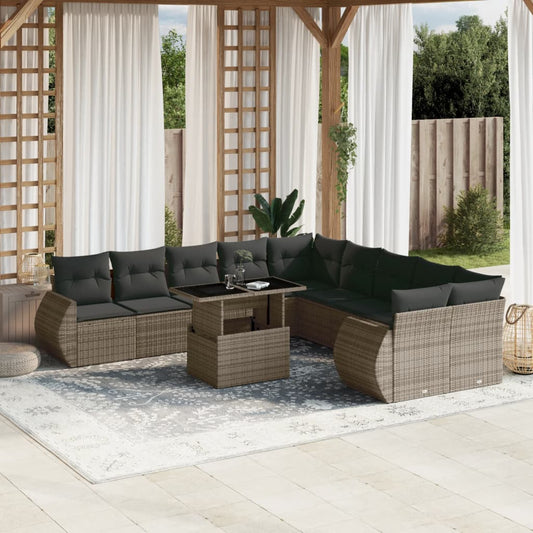 Set Divani da Giardino 11 pz con Cuscini in Polyrattan Grigio