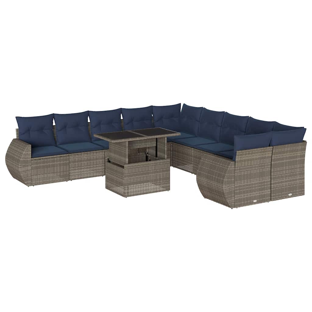 Set Divani da Giardino 11 pz con Cuscini Grigio in Polyrattan | homemem39