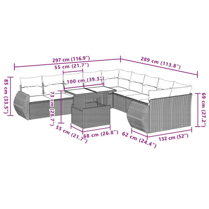 Set Divani da Giardino 11 pz con Cuscini Grigio in Polyrattan | homemem39