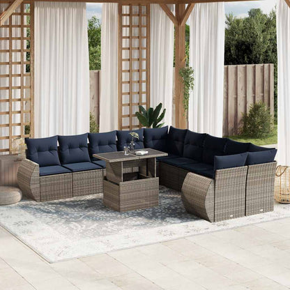 Set Divani da Giardino 11 pz con Cuscini Grigio in Polyrattan | homemem39