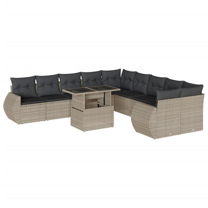 Set Divani da Giardino 11 pz con Cuscini in Polyrattan Grigio