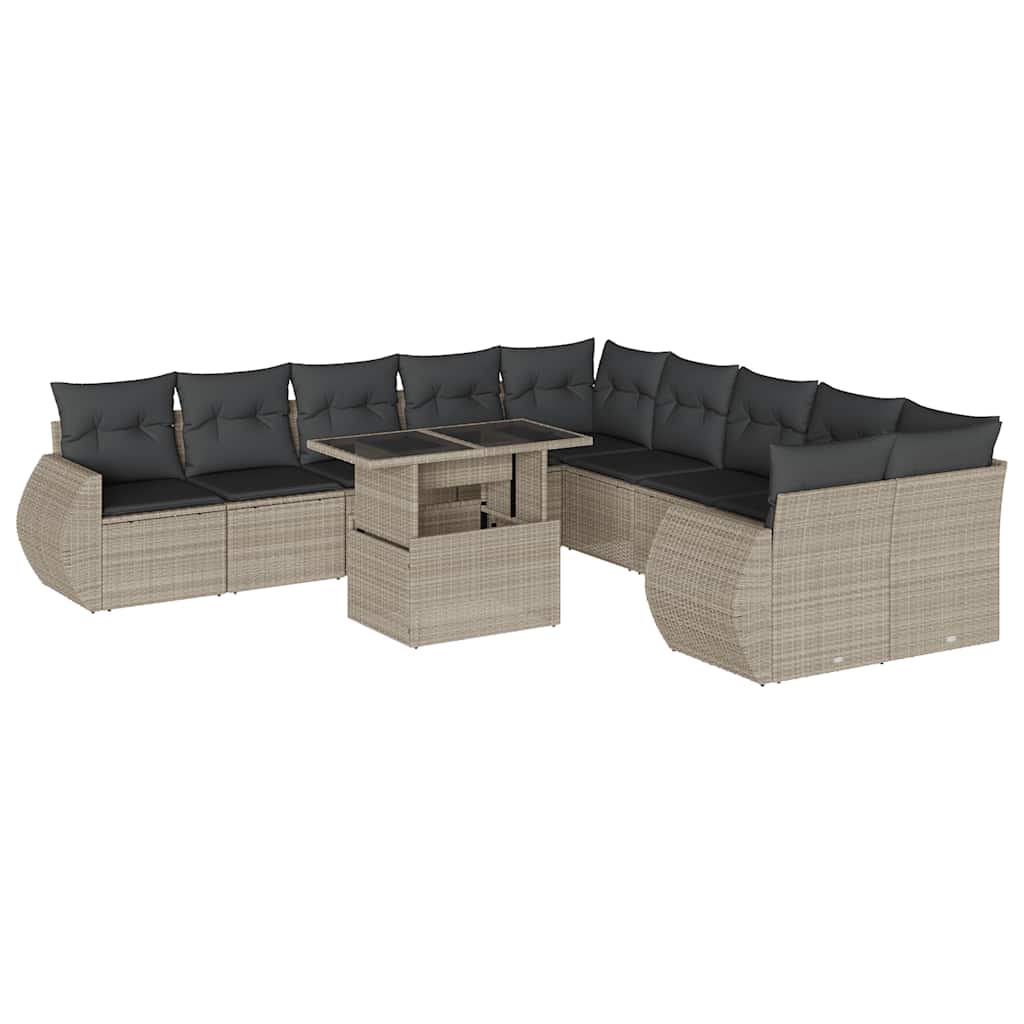 Set Divani da Giardino 11 pz con Cuscini in Polyrattan Grigio - homemem39