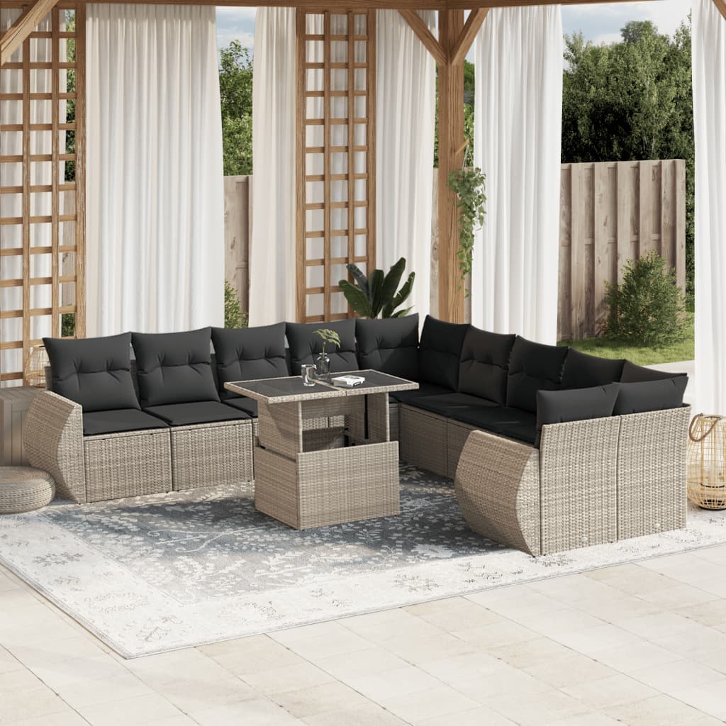 Set Divani da Giardino 11 pz con Cuscini in Polyrattan Grigio