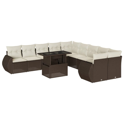 Set Divani da Giardino 11 pz con Cuscini Polyrattan Marrone | homemem39