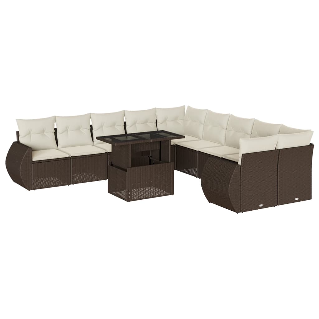 Set Divani da Giardino 11 pz con Cuscini Polyrattan Marrone - homemem39
