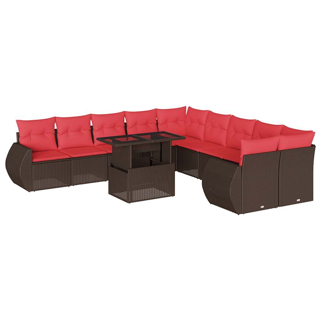 Set Divani da Giardino 11 pz con Cuscini Marrone in Polyrattan