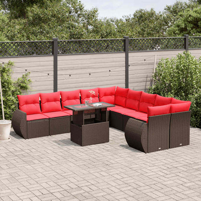 Set Divani da Giardino 11 pz con Cuscini Marrone in Polyrattan