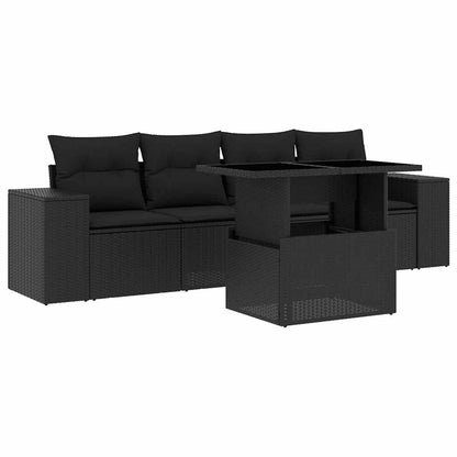 Set Divani da Giardino 5 pz con Cuscini in Polyrattan Nero - homemem39