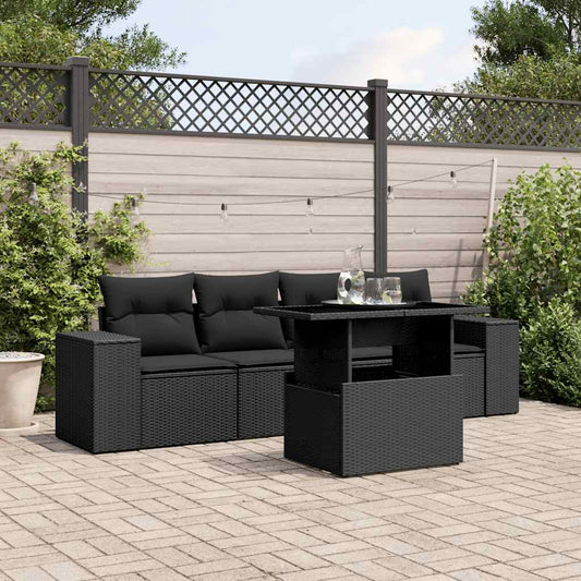 Set Divani da Giardino 5 pz con Cuscini in Polyrattan Nero - homemem39