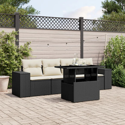 Set Divani da Giardino 5 pz con Cuscini in Polyrattan Nero | homemem39