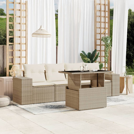 Set Divano da Giardino 5 pz con Cuscini Beige in Polyrattan - homemem39